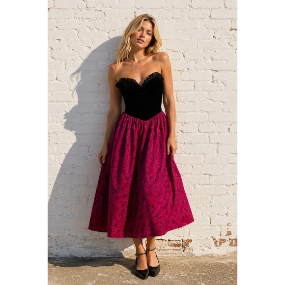 Gunne Sax Dresses & Skirts - Gunne Sax Jessica McClintock Black Velvet Pink Formal Dress Prom Vintage 9/Small